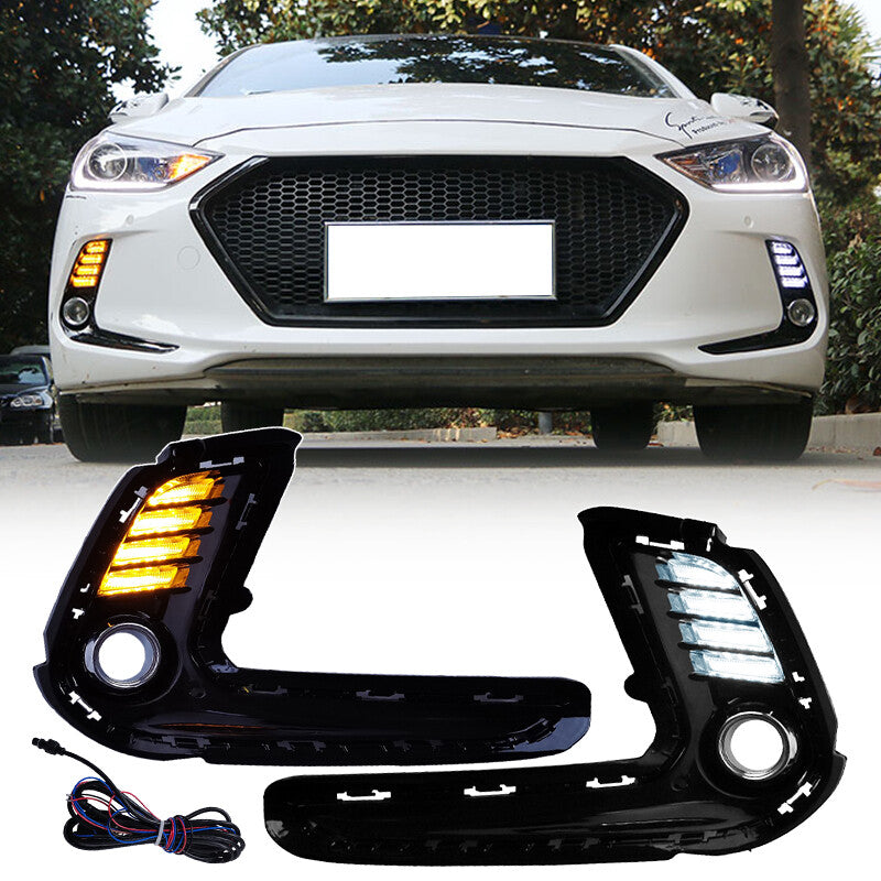 LED Sequential Turn Signal DRL Fog Lights w/Hole for 2016-18 for Hyundai Elantra