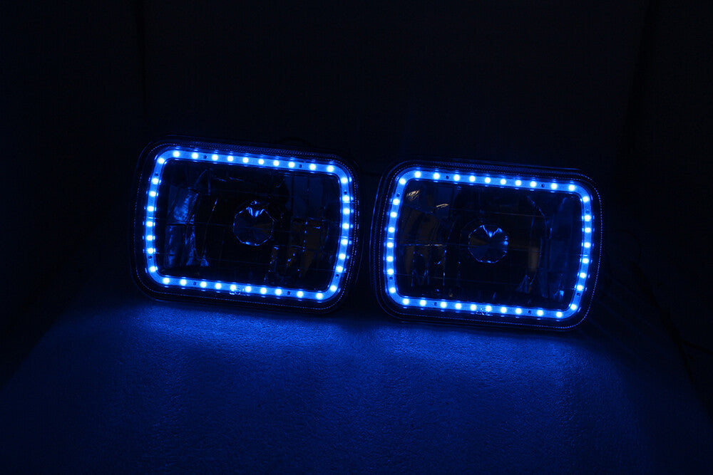 7X6 RGB MULTI COLOR LED SMD Halo Headlights PAIR for Jeep Wrangler YJ 86-95