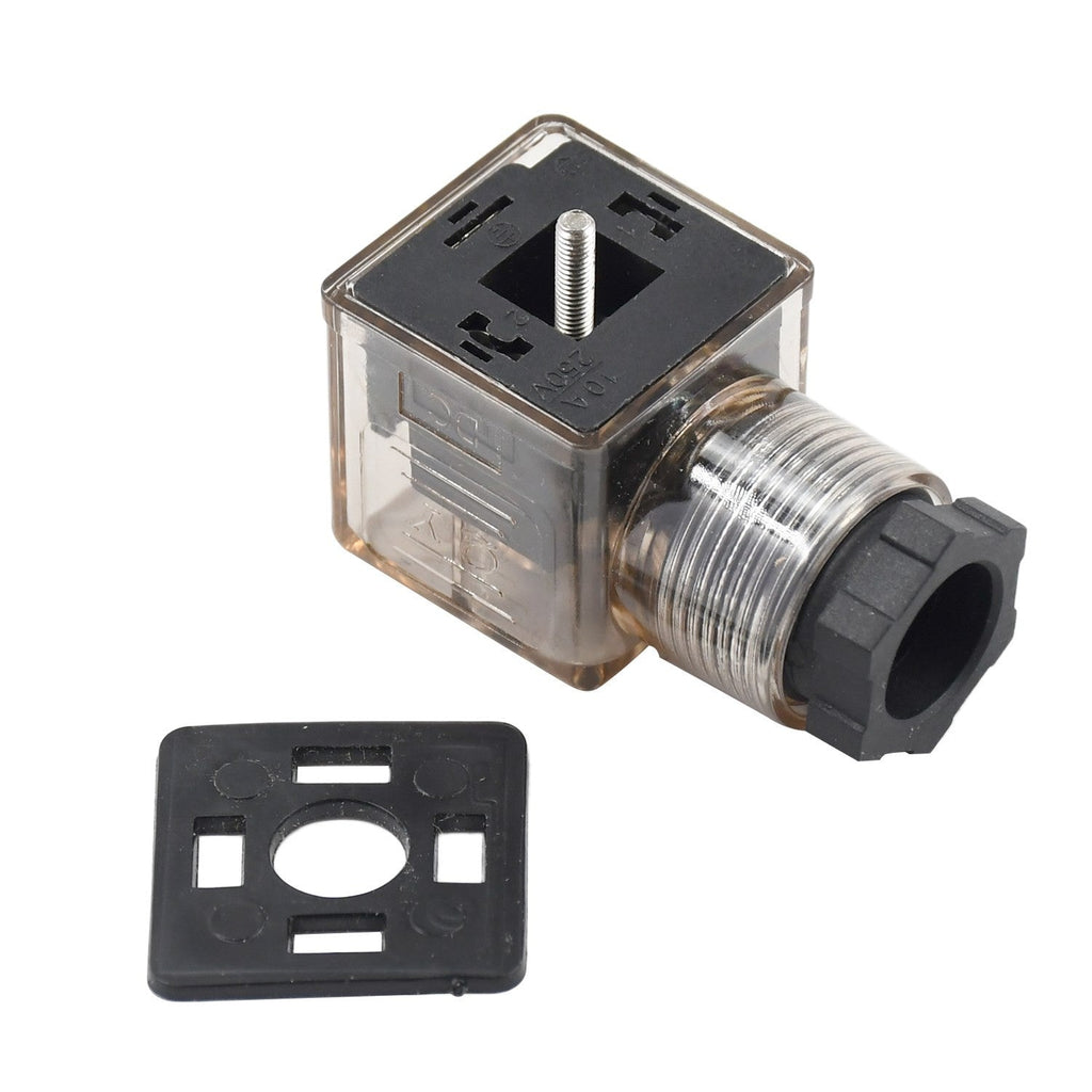 DIN 43650 AC Type-A 3 Prong Solenoid Connector Plug LED Indicator 110 V 220 VAC