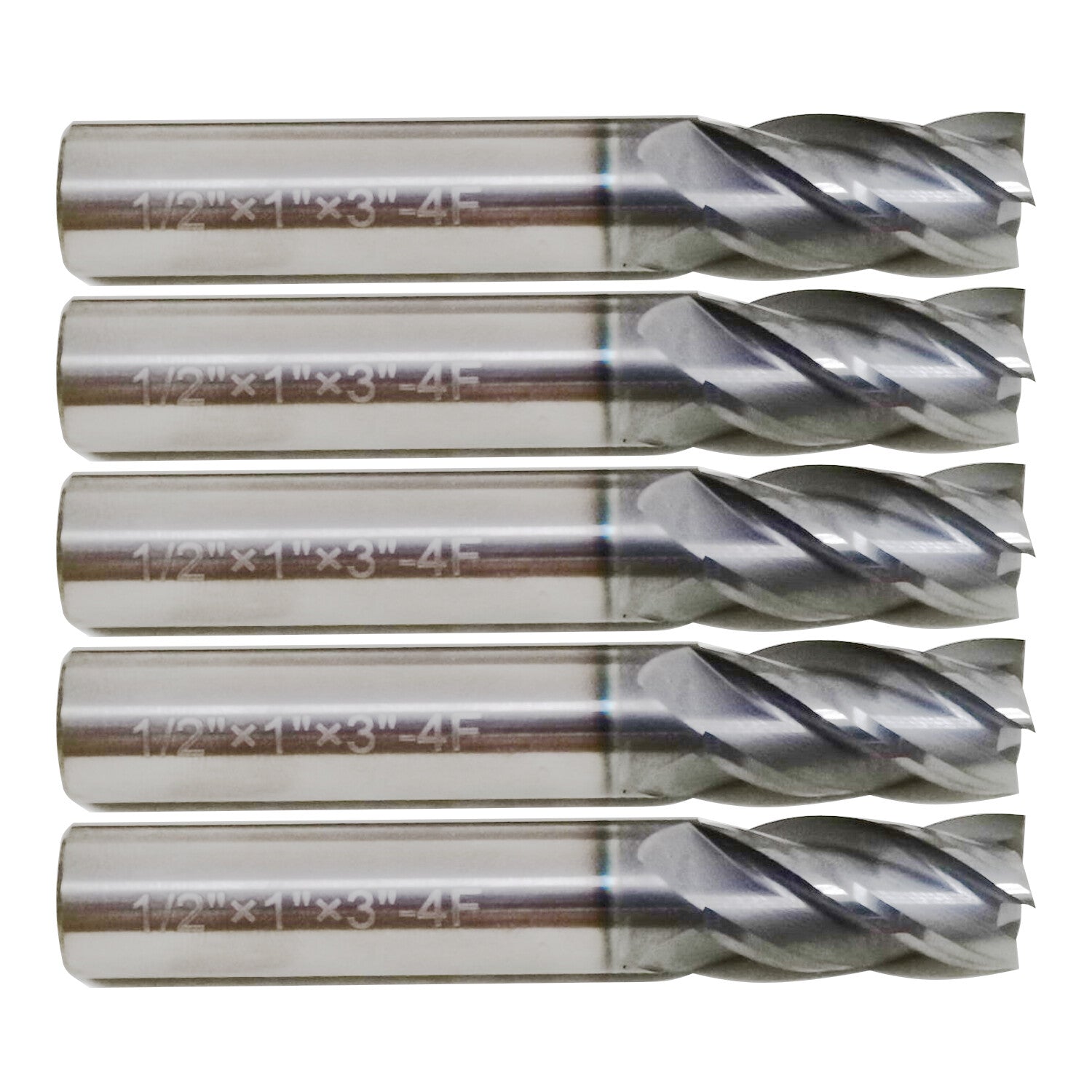 5 PCS 1/2 Inch 4 Flute Carbide End Mill Regular Length TiALN Coated