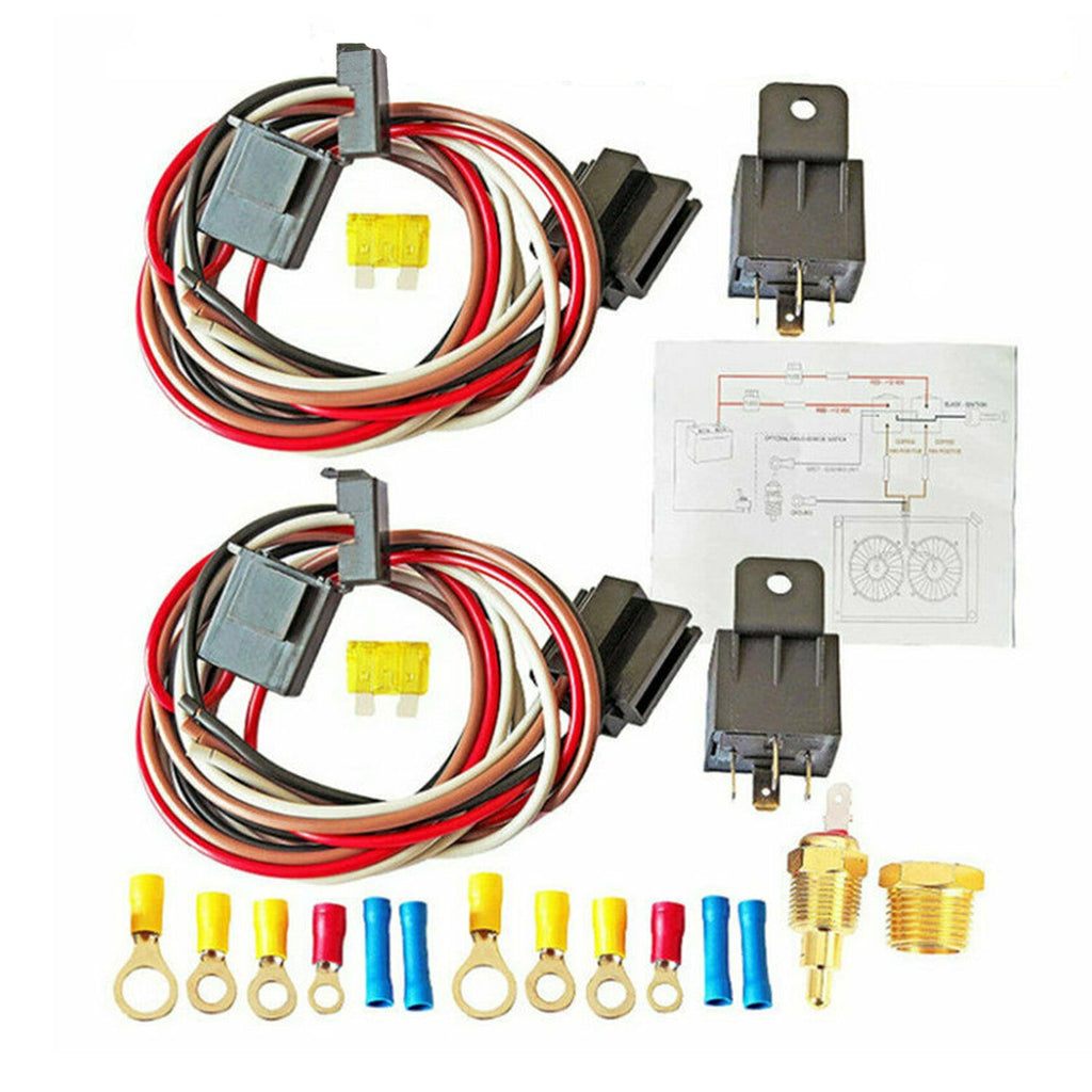 40AMP 175 185 Dual Electric Fan Thermostat Harness Relay Switch Sensor Kit