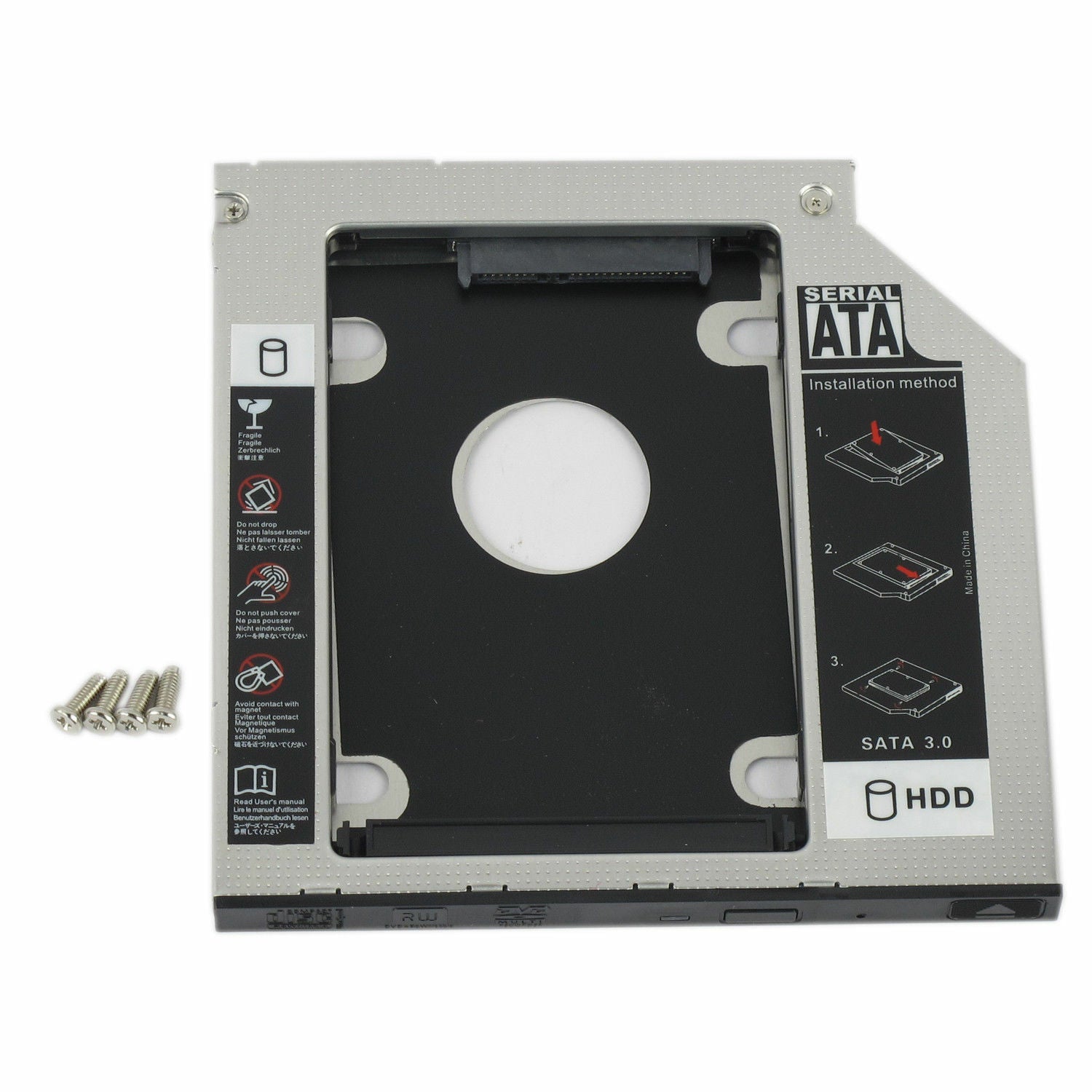 CD DVD ROM Optical Bay 9 5mm Universal SATA 2nd HDD SSD Hard Drive Caddy