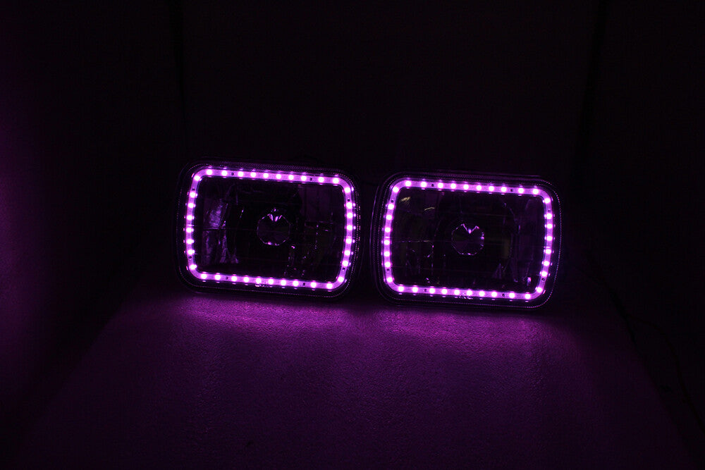 7X6 RGB MULTI COLOR LED SMD Halo Headlights PAIR for Jeep Wrangler YJ 86-95