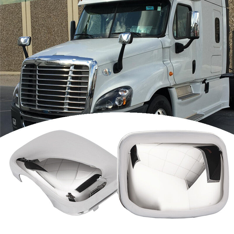 Chrome Hood Mirrors Cover LH RH Pair for 2008-2017 for Freightliner Cascadia
