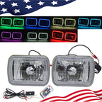 7X6 RGB MULTI COLOR LED SMD Halo Headlights PAIR for Jeep Wrangler YJ 86-95