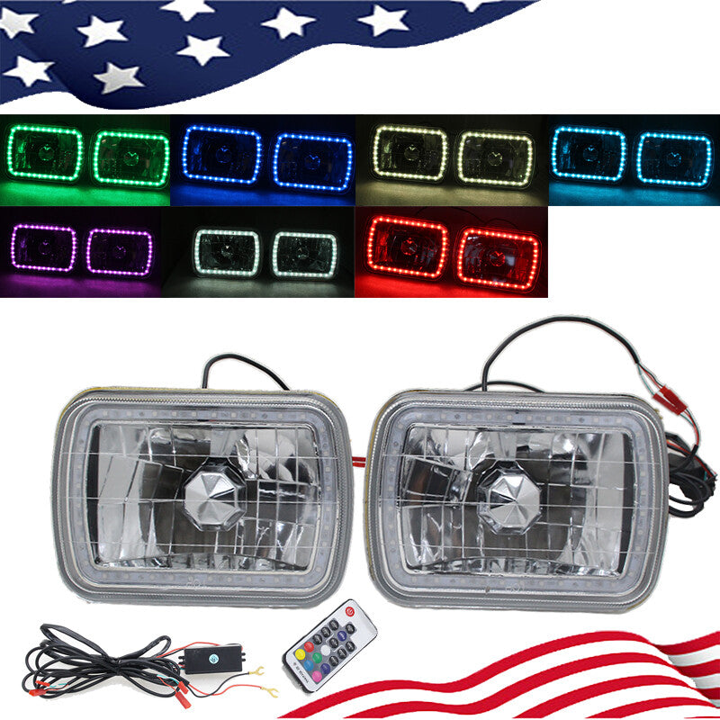 7X6 RGB MULTI COLOR LED SMD Halo Headlights PAIR for Jeep Wrangler YJ 86-95