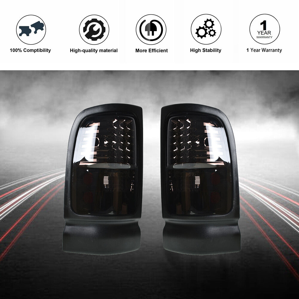 Tail Light Black Chrome Housing LED For Dodge Ram Truck 1500 2500 3500 94-01