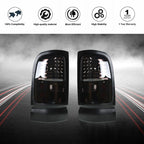Tail Light Black Chrome Housing LED For Dodge Ram Truck 1500 2500 3500 94-01