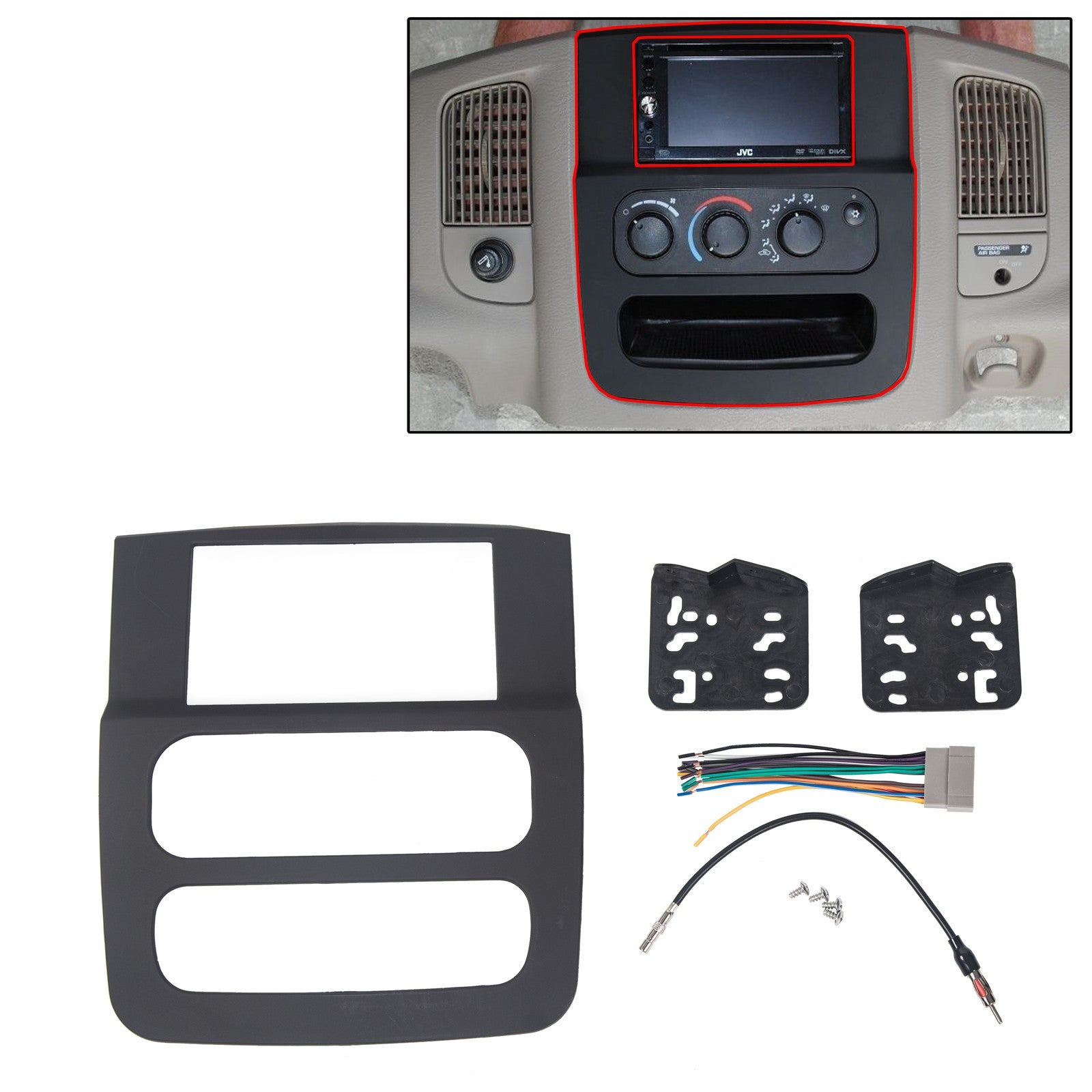 Double Din Radio Stereo Dash Kit Antenna Adapter For 02-05 2003 Dodge Ram Black