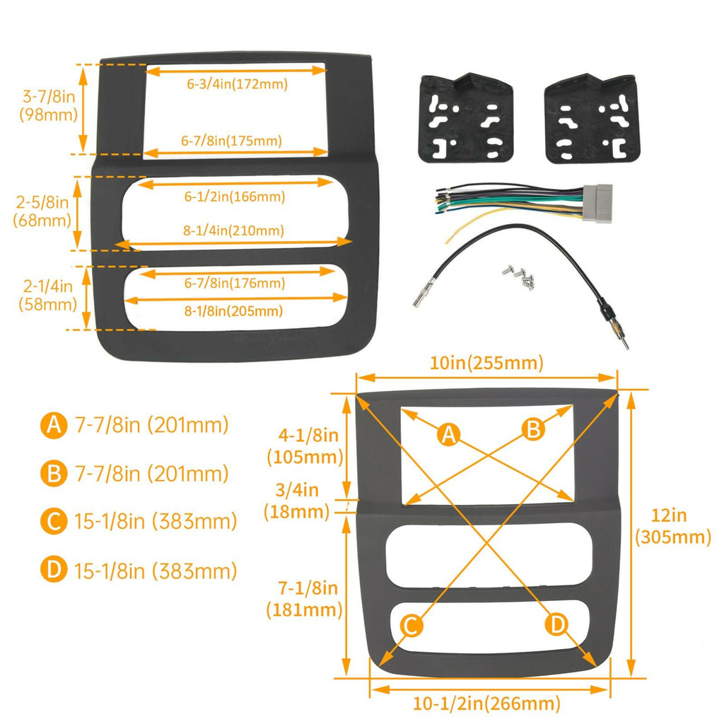 Double Din Radio Stereo Dash Kit Antenna Adapter For 02-05 2003 Dodge Ram Black