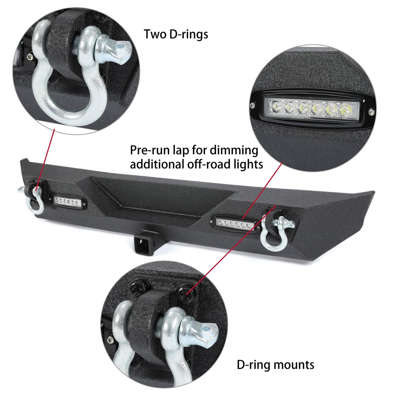 Rear Bumper W/Led Light D-Rings 2" receiver Fit 87-06 Jeep Wrangler YJ TJ
