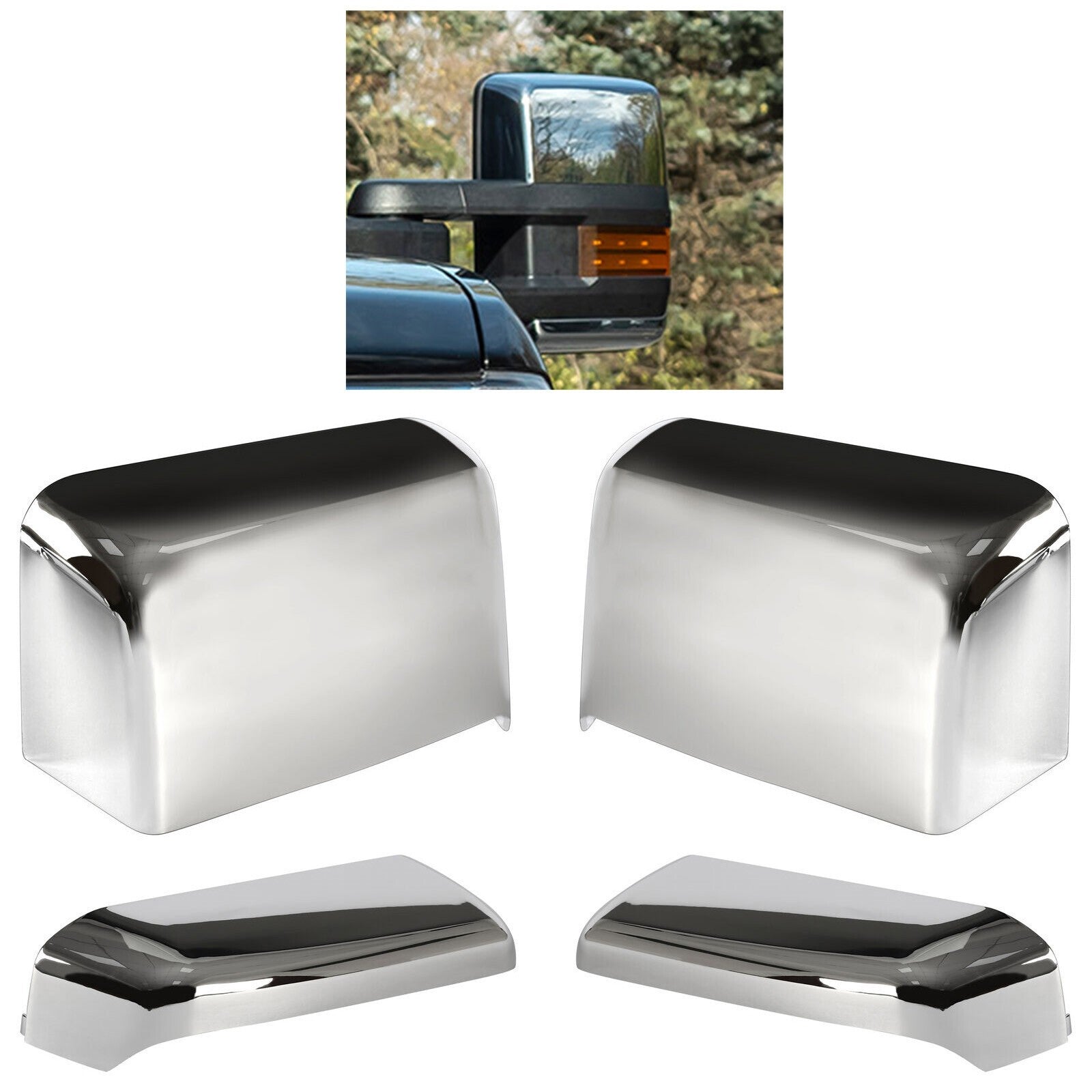 For 2014-2019 Chevy Silverado GMC Sierra Chrome Tow Mirror Cap Cover Assemblies