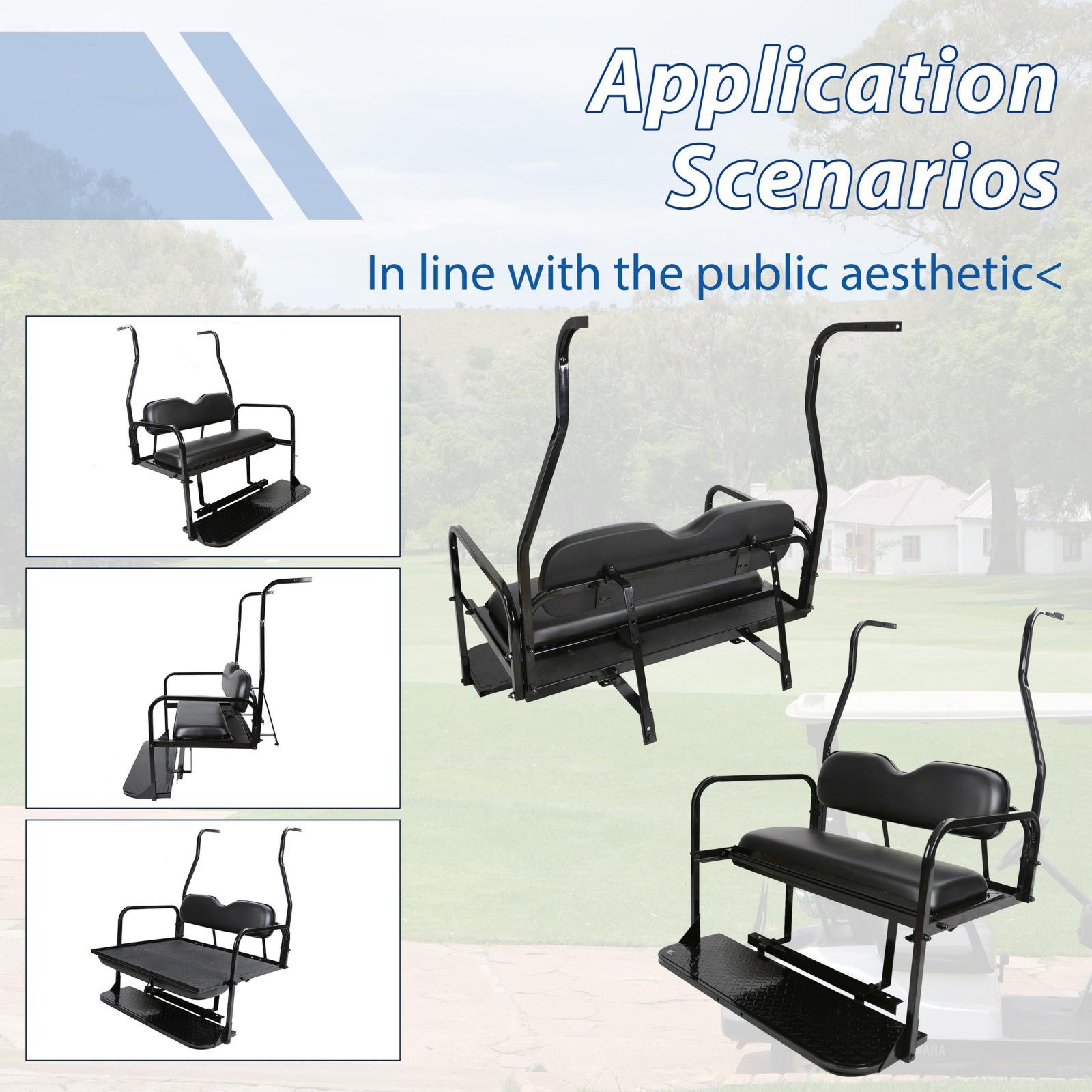 Fit Club Car DS 2000.5+ Golf Cart Flip Folding Rear Back Seat Kit - Black