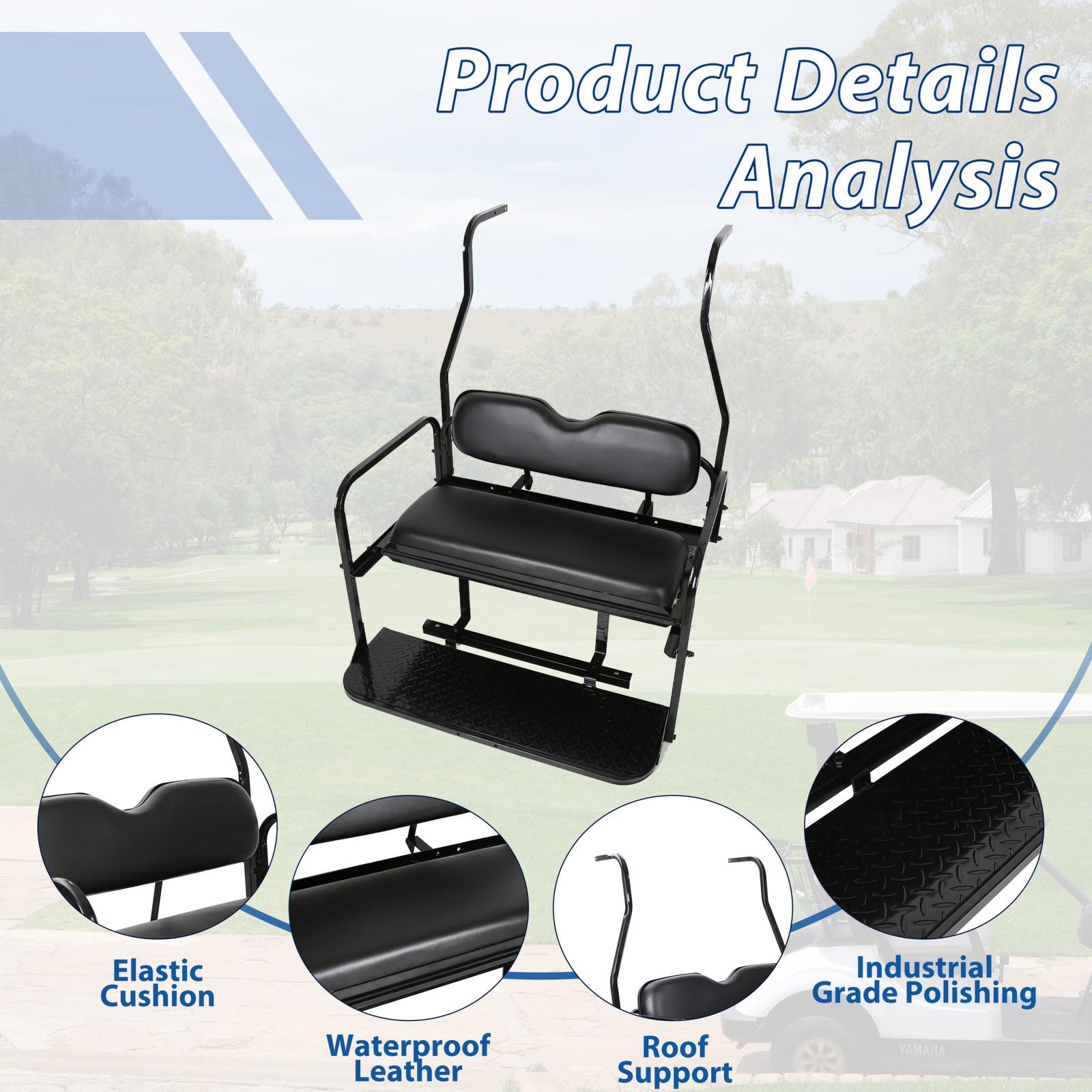Fit Club Car DS 2000.5+ Golf Cart Flip Folding Rear Back Seat Kit - Black
