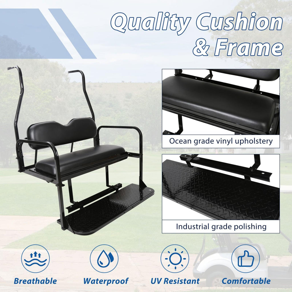 Fit Club Car DS 2000.5+ Golf Cart Flip Folding Rear Back Seat Kit - Black