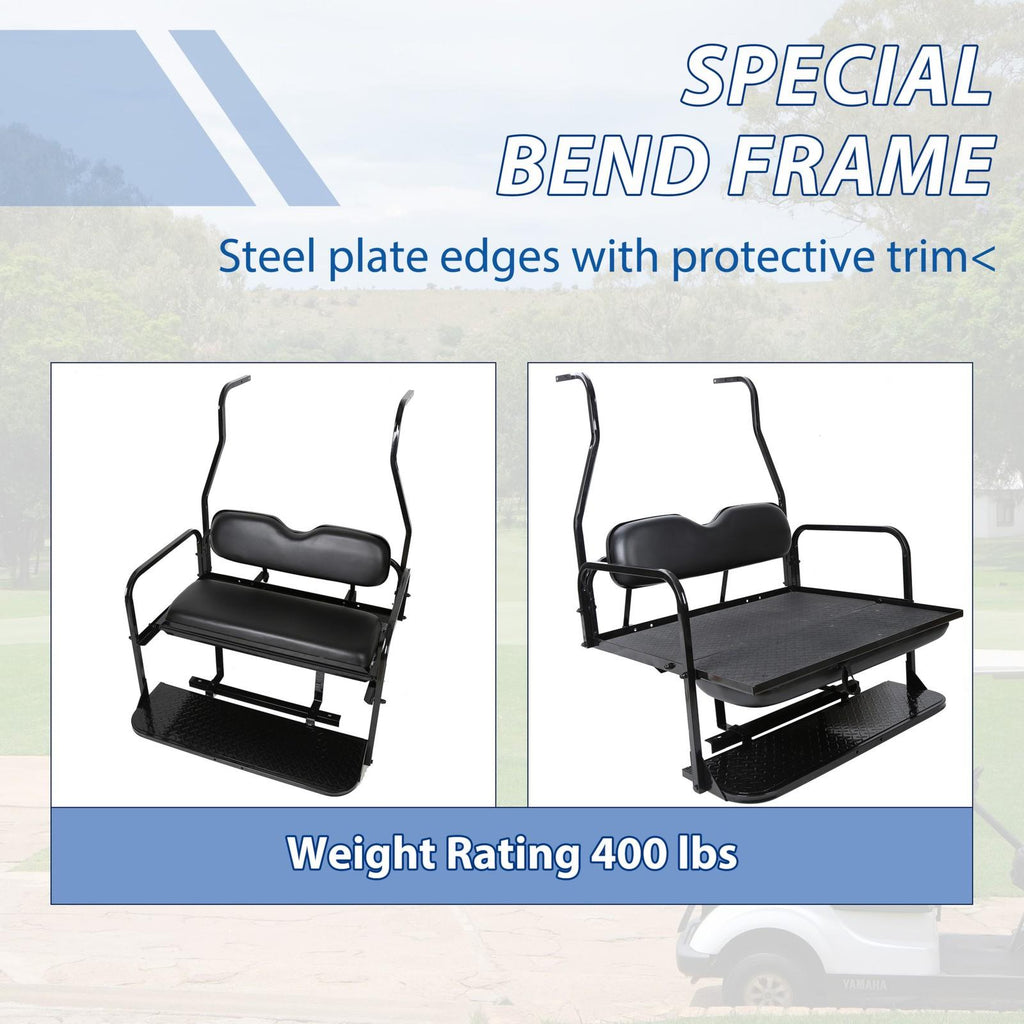 Fit Club Car DS 2000.5+ Golf Cart Flip Folding Rear Back Seat Kit - Black