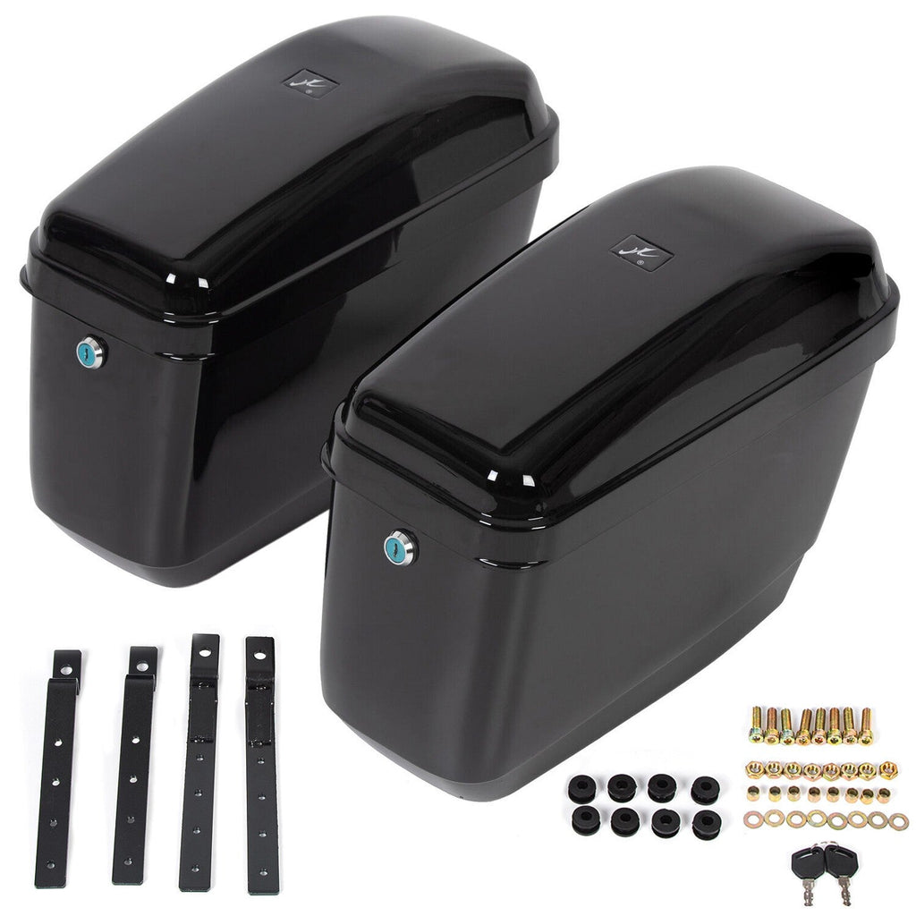 Black Hard Saddle Bags Trunk Luggage Motorcycle For Harley Softail Yamaha XV SR