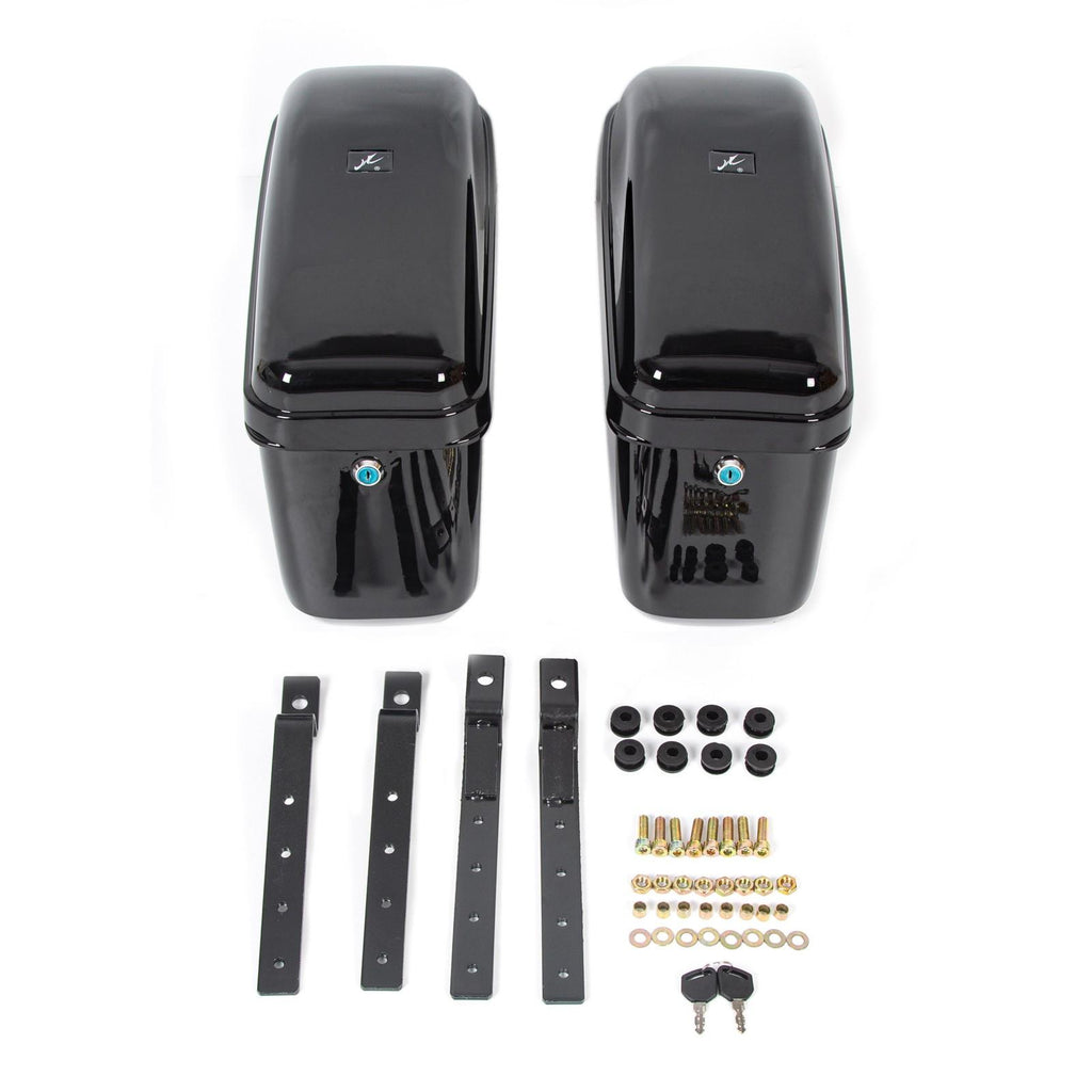 Black Hard Saddle Bags Trunk Luggage Motorcycle For Harley Softail Yamaha XV SR
