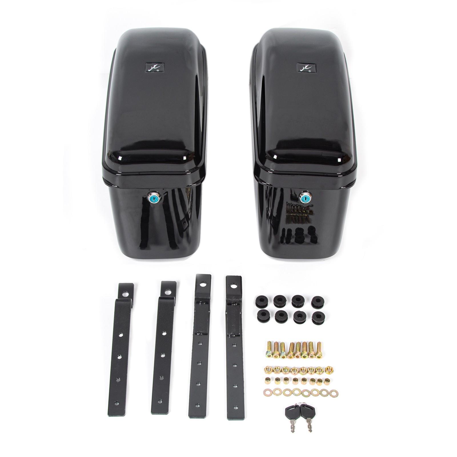 Black Hard Saddle Bags Trunk Luggage Motorcycle For Harley Softail Yamaha XV SR
