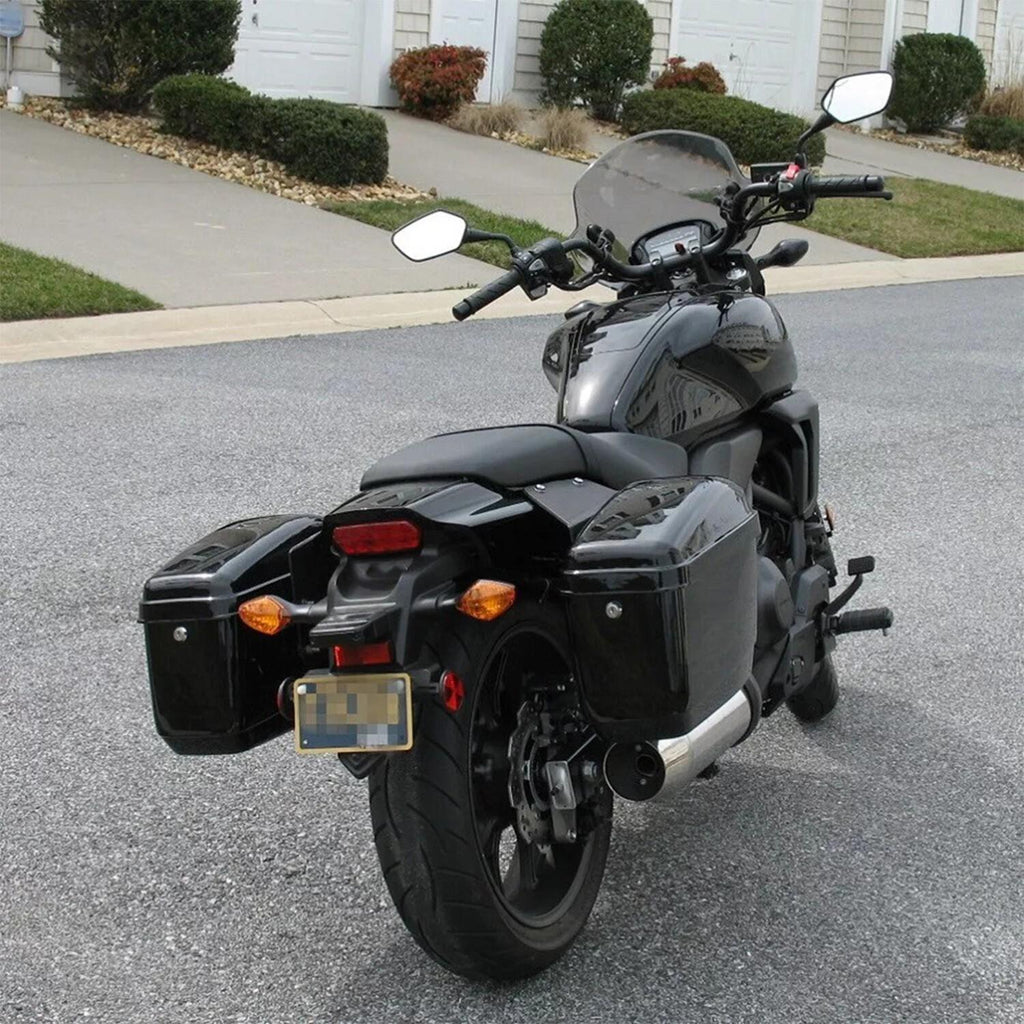 Black Hard Saddle Bags Trunk Luggage Motorcycle For Harley Softail Yamaha XV SR
