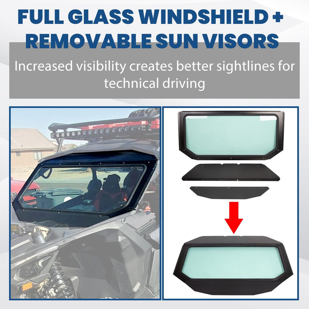 Full Glass Windshield Black W/O wiper For 2017-up Can Am Maverick X3