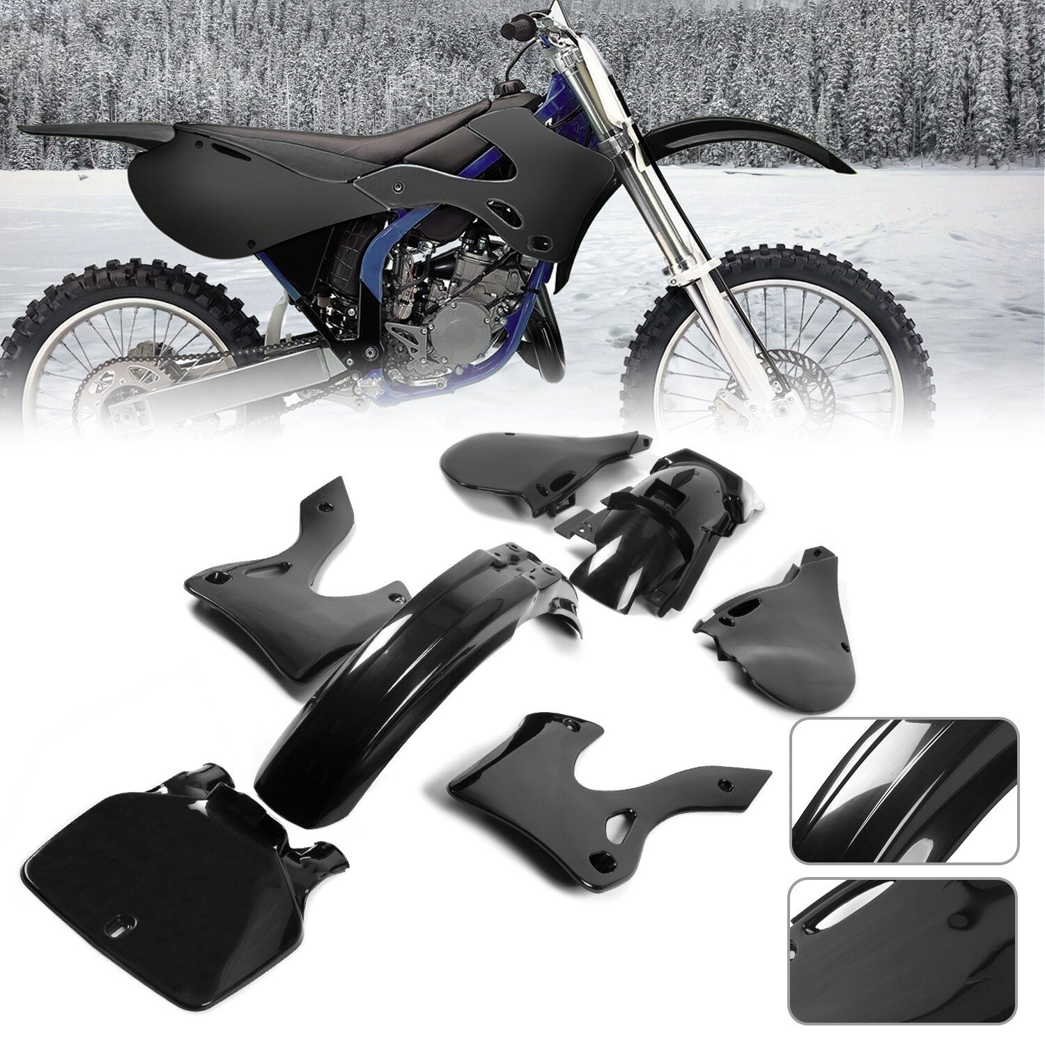 Black Restyle Plastic Kit Fairing Bodywork For KAWASAKI KX125 KX250 1999-2002