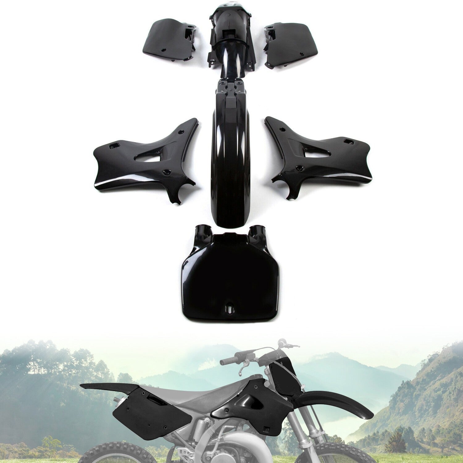 Black Complete Plastic Bodywork kit For KAWASAKI KX125 KX250 1994 1995 1996-1998