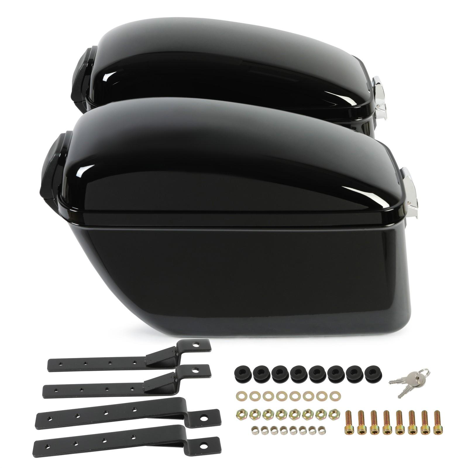 Vivid Black Large Hard Saddle Bag Trunk For Harley Dyna Honda Yamaha Accessories