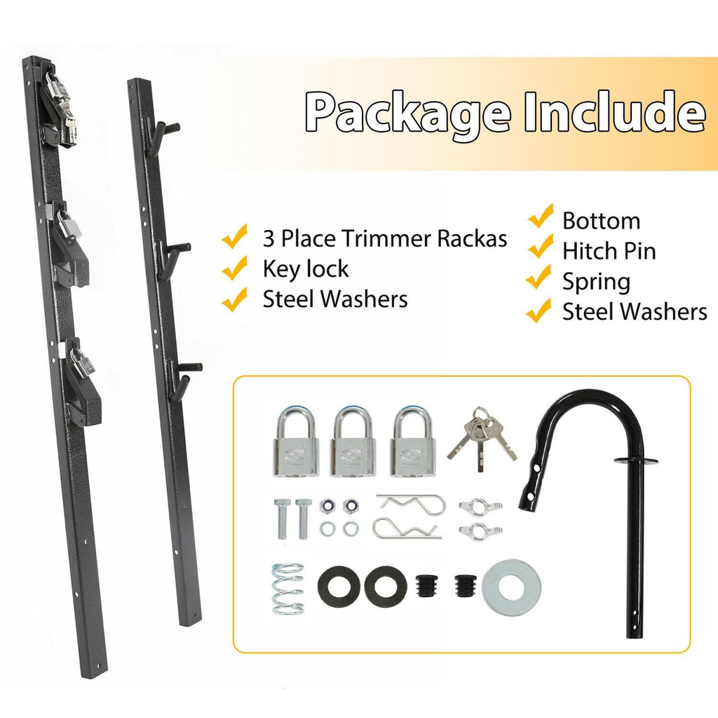 3-Place Weeder Trimmer Rack Holder for Enclosed Landscape Trailer Lockable