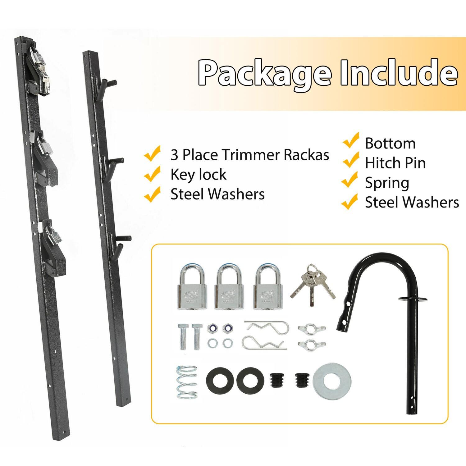 3-Place Weeder Trimmer Rack Holder for Enclosed Landscape Trailer Lockable