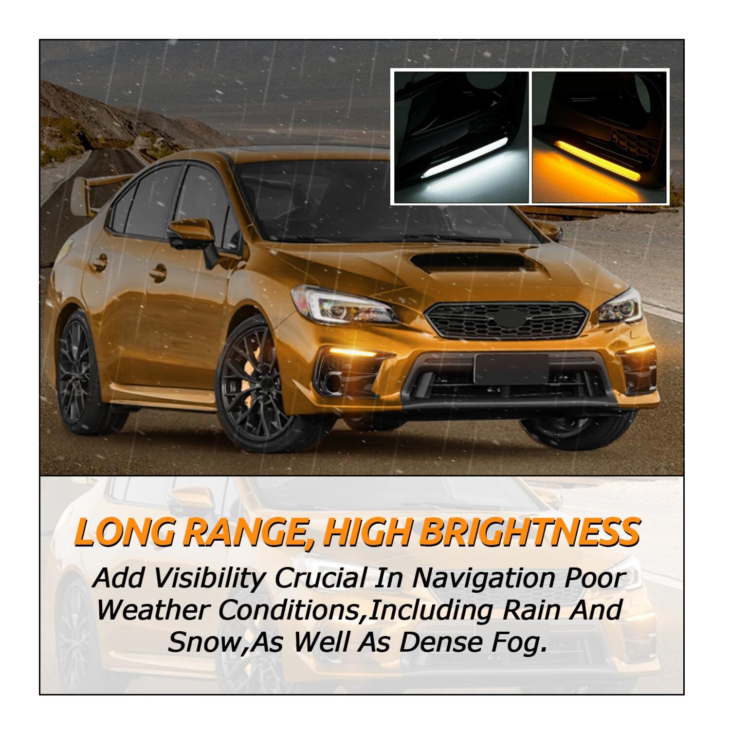 LED DRL Fog Lights Bezel Cover Kit For Subaru WRX/STI 2018-2021 White/Amber