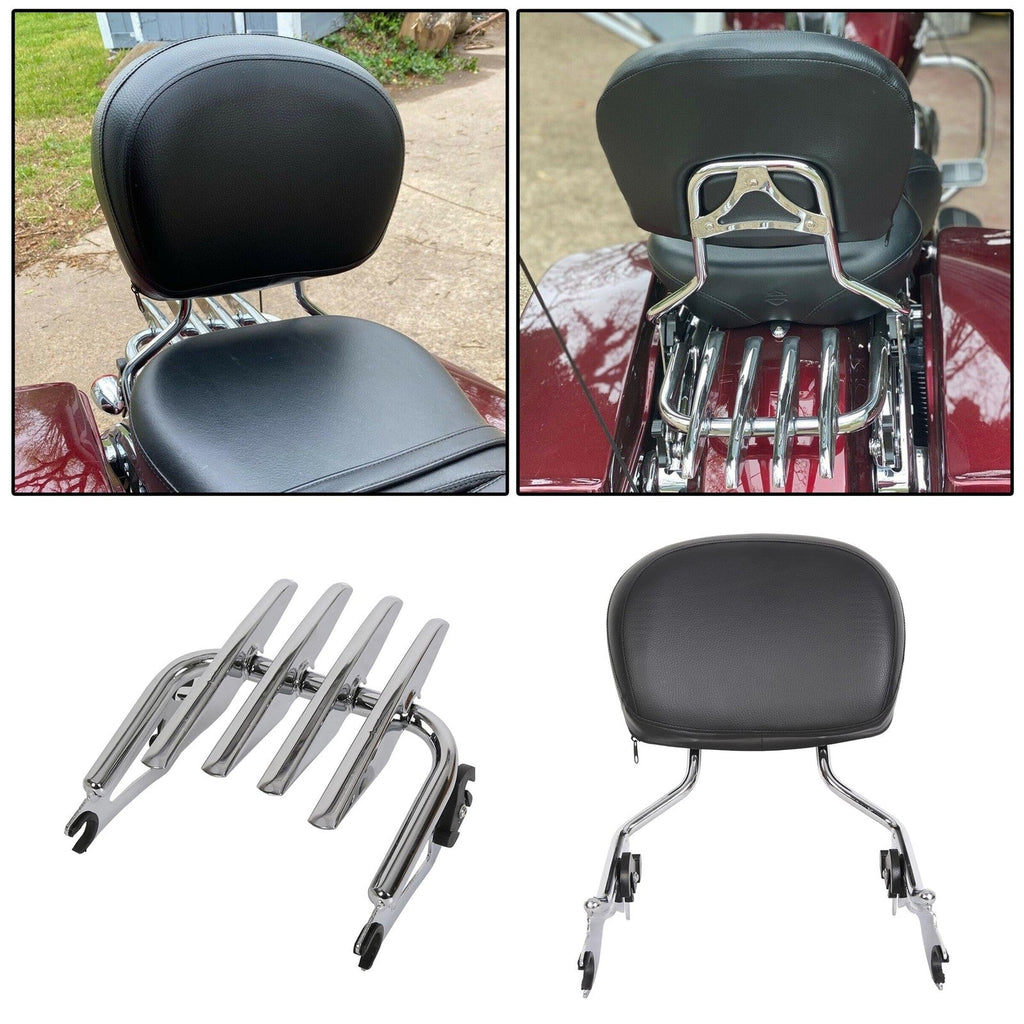 Backrest Sissy Bar & Stealth Rack For Harley Touring Road Street Glide 2009-2025