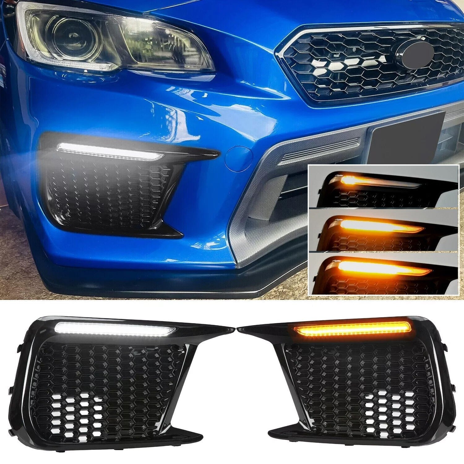Sequential LED DRL Fog Light Bezels For 2018 2019 2020 2021 Subaru WRX STI LH+RH