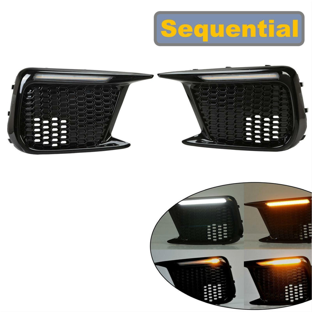 Sequential LED DRL Fog Light Bezels For 2018 2019 2020 2021 Subaru WRX STI LH+RH