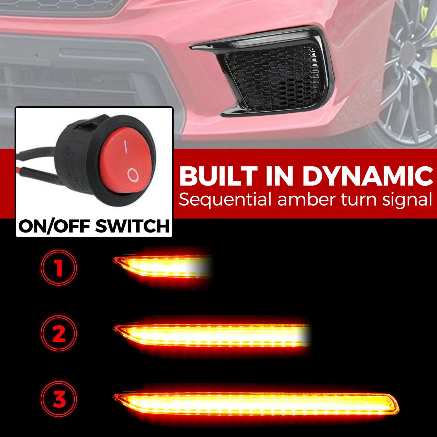Sequential LED DRL Fog Light Bezels For 2018 2019 2020 2021 Subaru WRX STI LH+RH