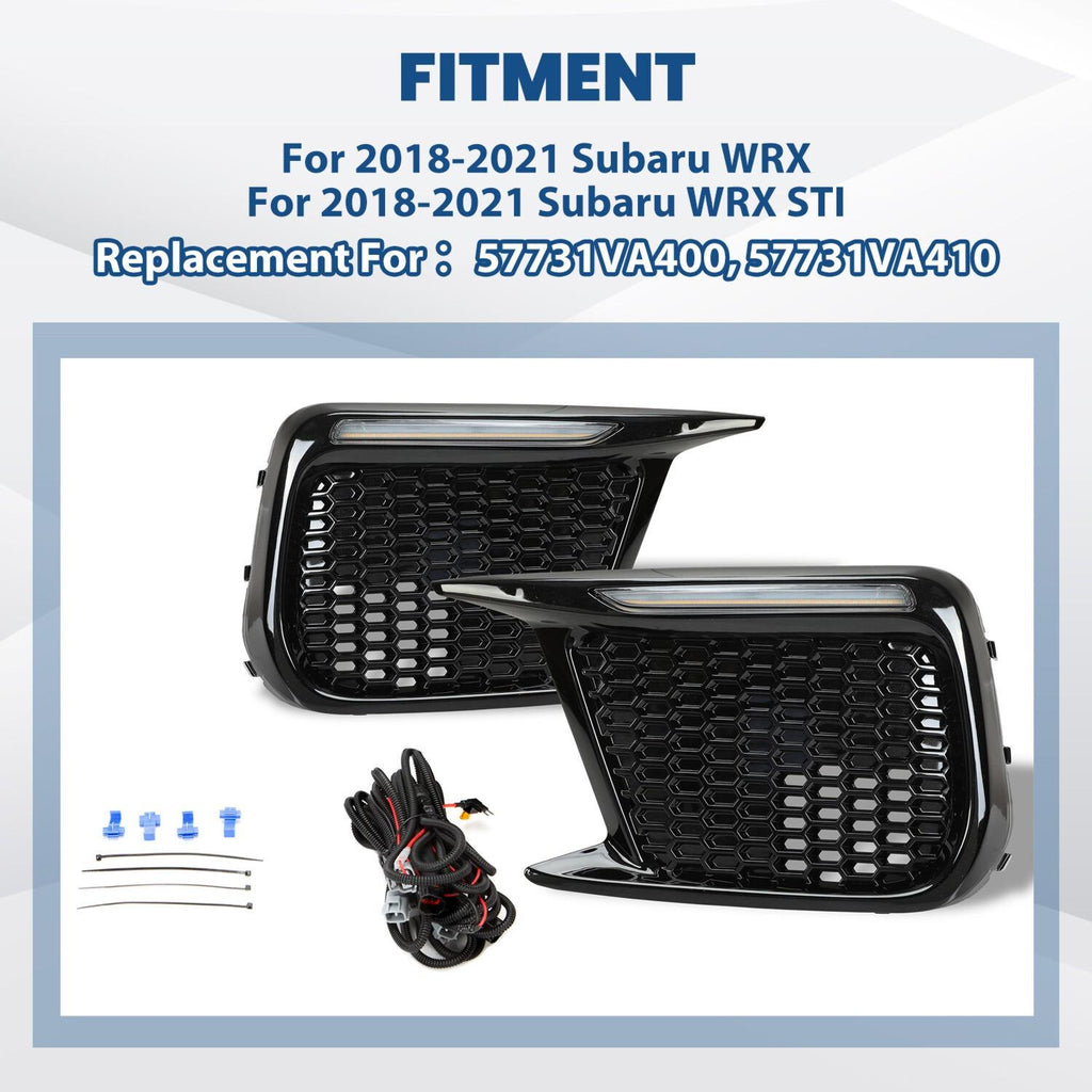 Sequential LED DRL Fog Light Bezels For 2018 2019 2020 2021 Subaru WRX STI LH+RH