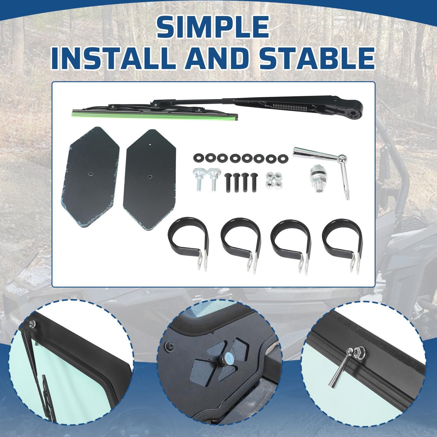 Full Glass Windshield W/ Wiper For Polaris RZR 900 Trail S 1000, XP - UV protect