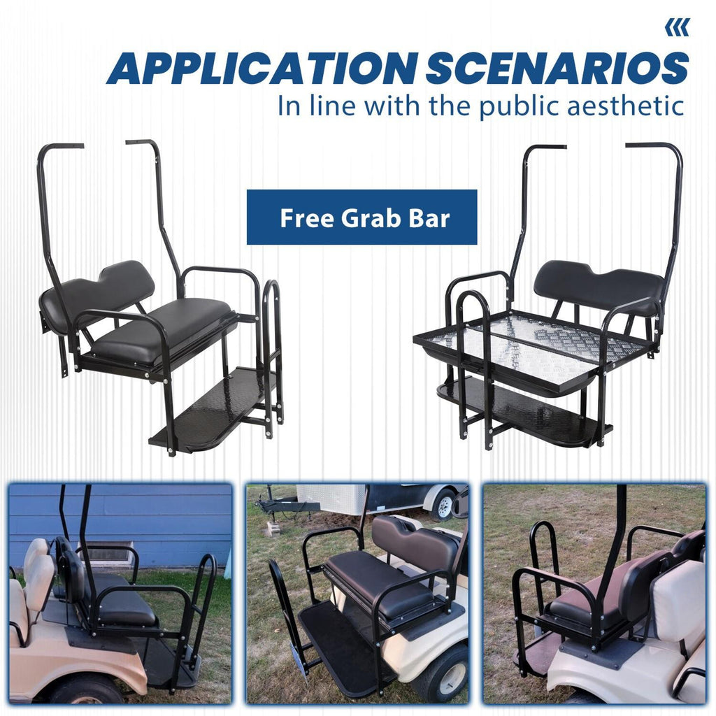 Rear Flip Seat Kit for Club Car Golf Cart DS Model 1982-2000/Black w/t Grab Bar