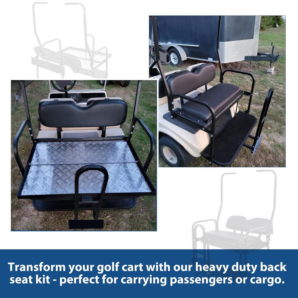 Rear Flip Seat Kit for Club Car Golf Cart DS Model 1982-2000/Black w/t Grab Bar
