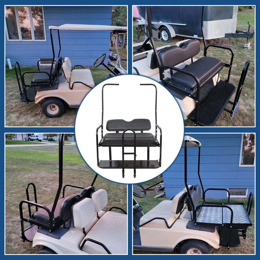 Rear Flip Seat Kit for Club Car Golf Cart DS Model 1982-2000/Black w/t Grab Bar
