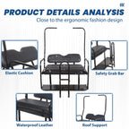 Rear Flip Seat Kit for Club Car Golf Cart DS Model 1982-2000/Black w/t Grab Bar
