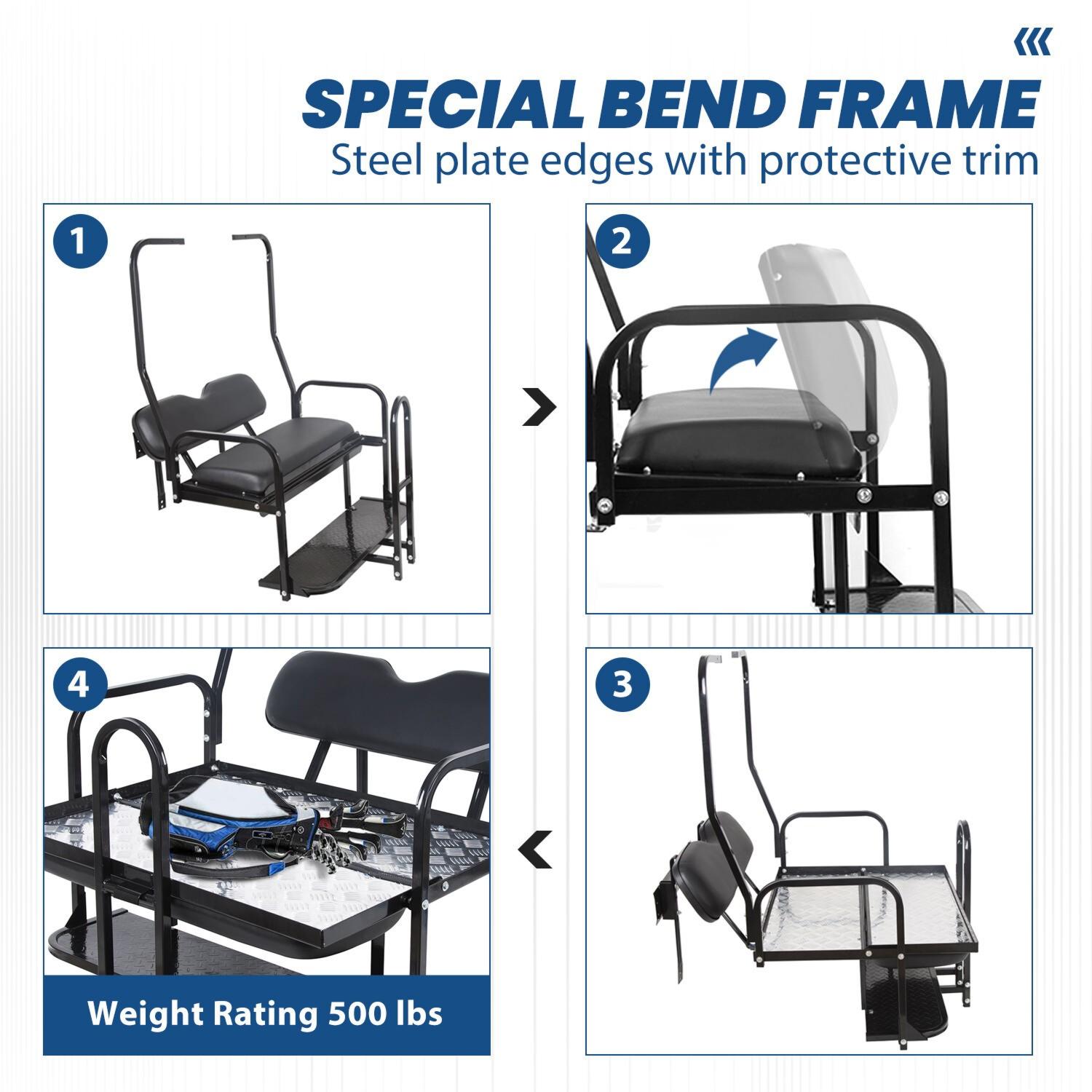 Rear Flip Seat Kit for Club Car Golf Cart DS Model 1982-2000/Black w/t Grab Bar