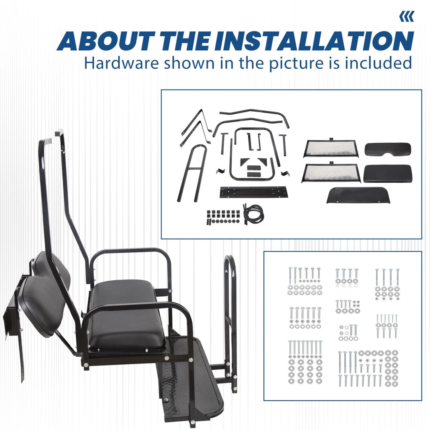 Rear Flip Seat Kit for Club Car Golf Cart DS Model 1982-2000/Black w/t Grab Bar