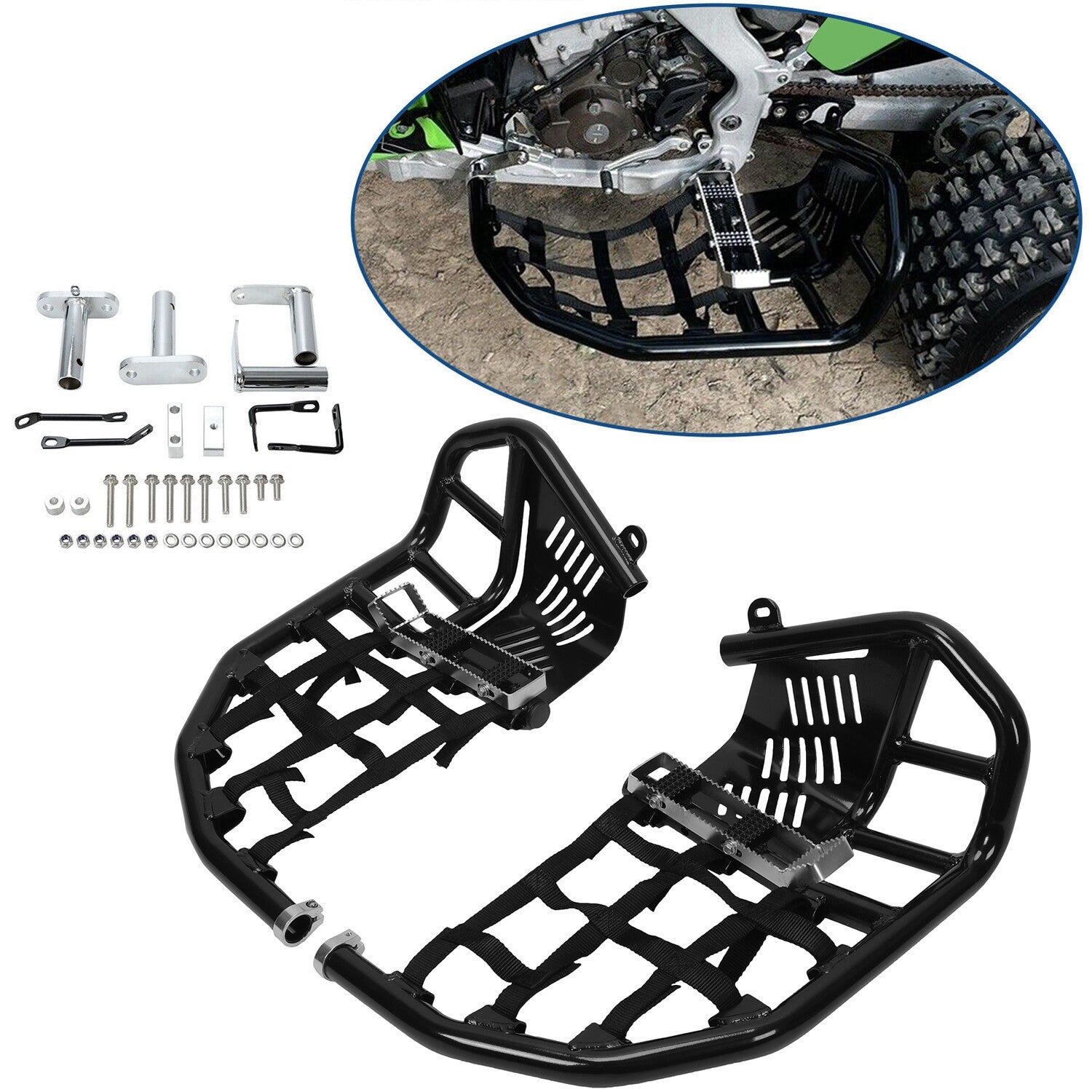 Foot Peg Nerf Bars W/Black Nets Peg For Kawasaki KFX450R 08-15 Heel Guards
