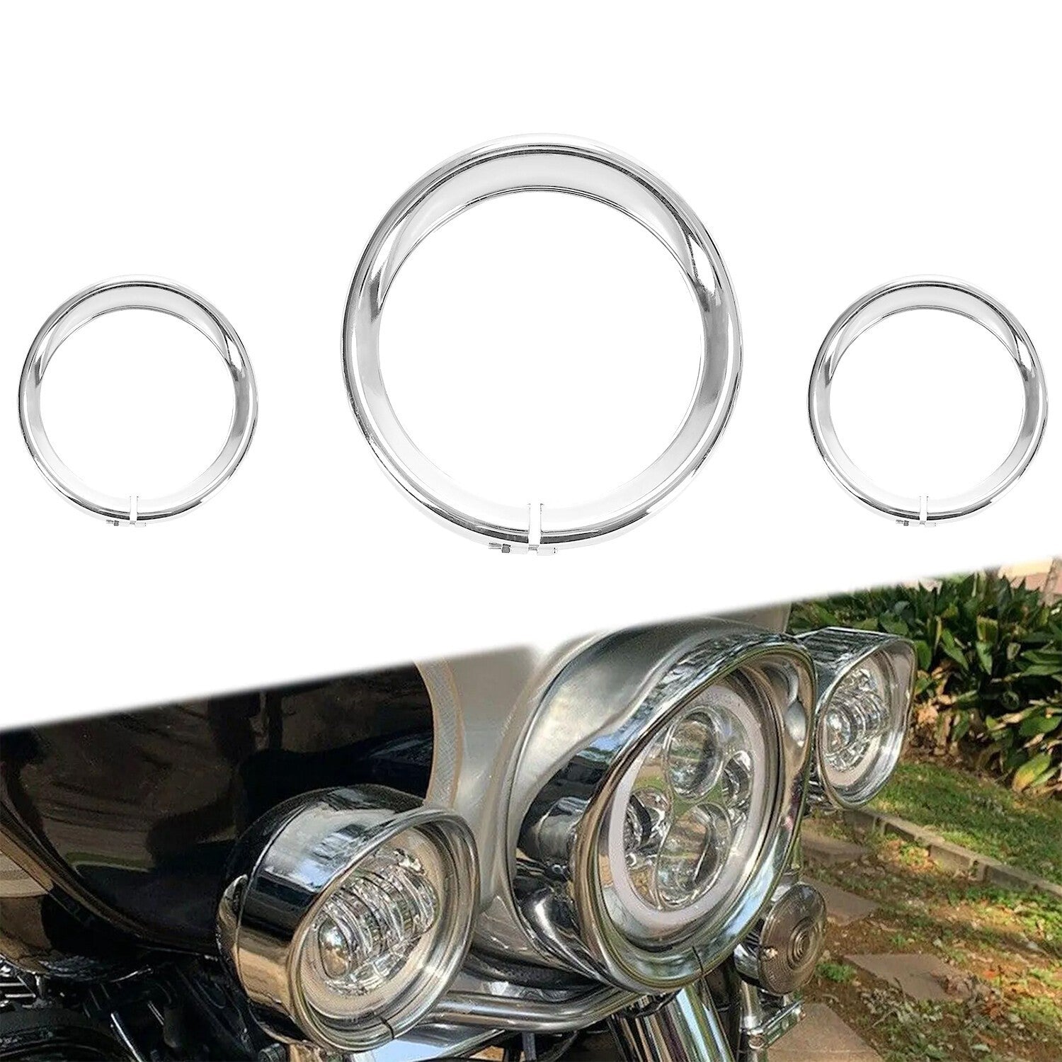 7" Headlight 4.5 Passing Light Trim Ring Bezel Visor Fit For Harley Touring 94+
