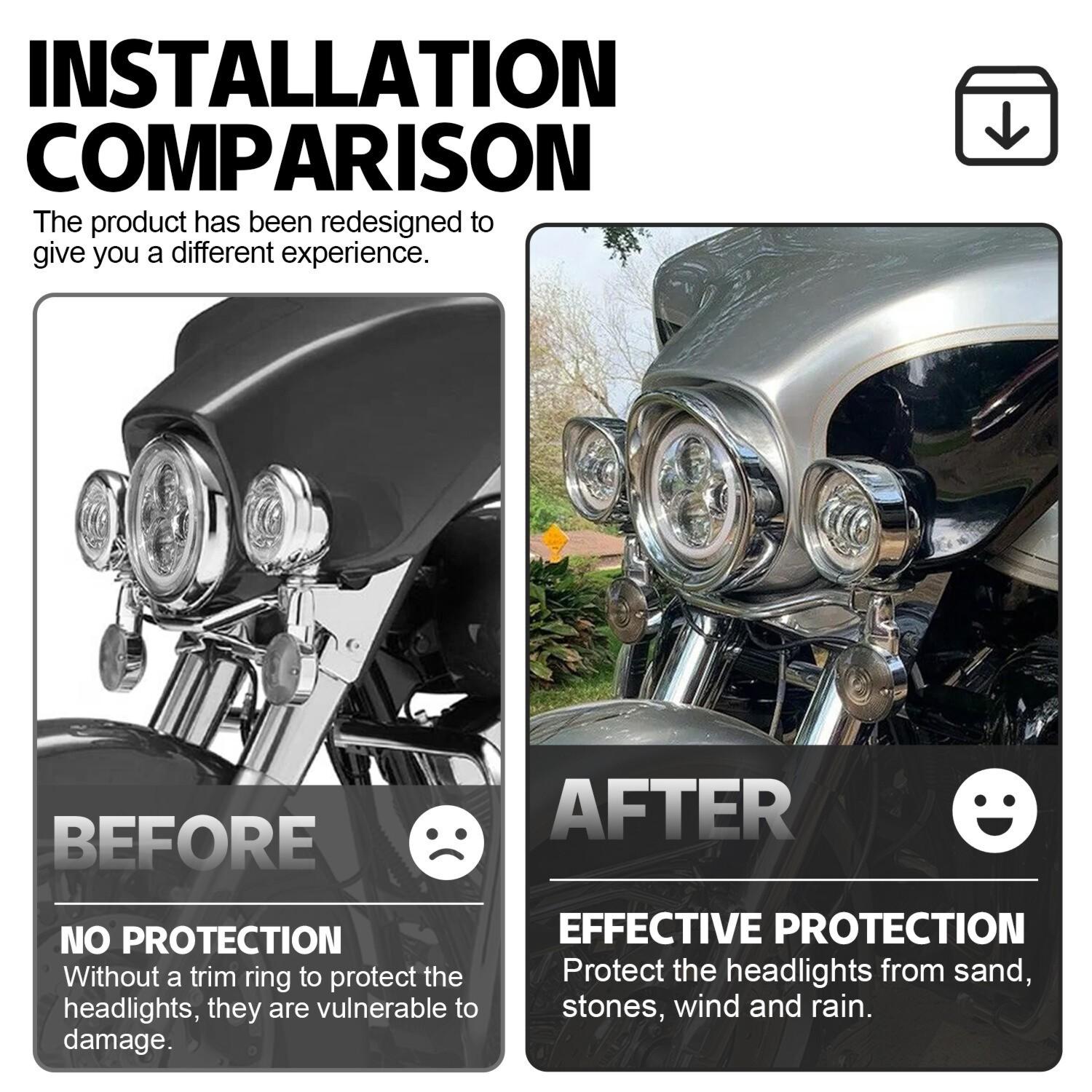 7" Headlight 4.5 Passing Light Trim Ring Bezel Visor Fit For Harley Touring 94+