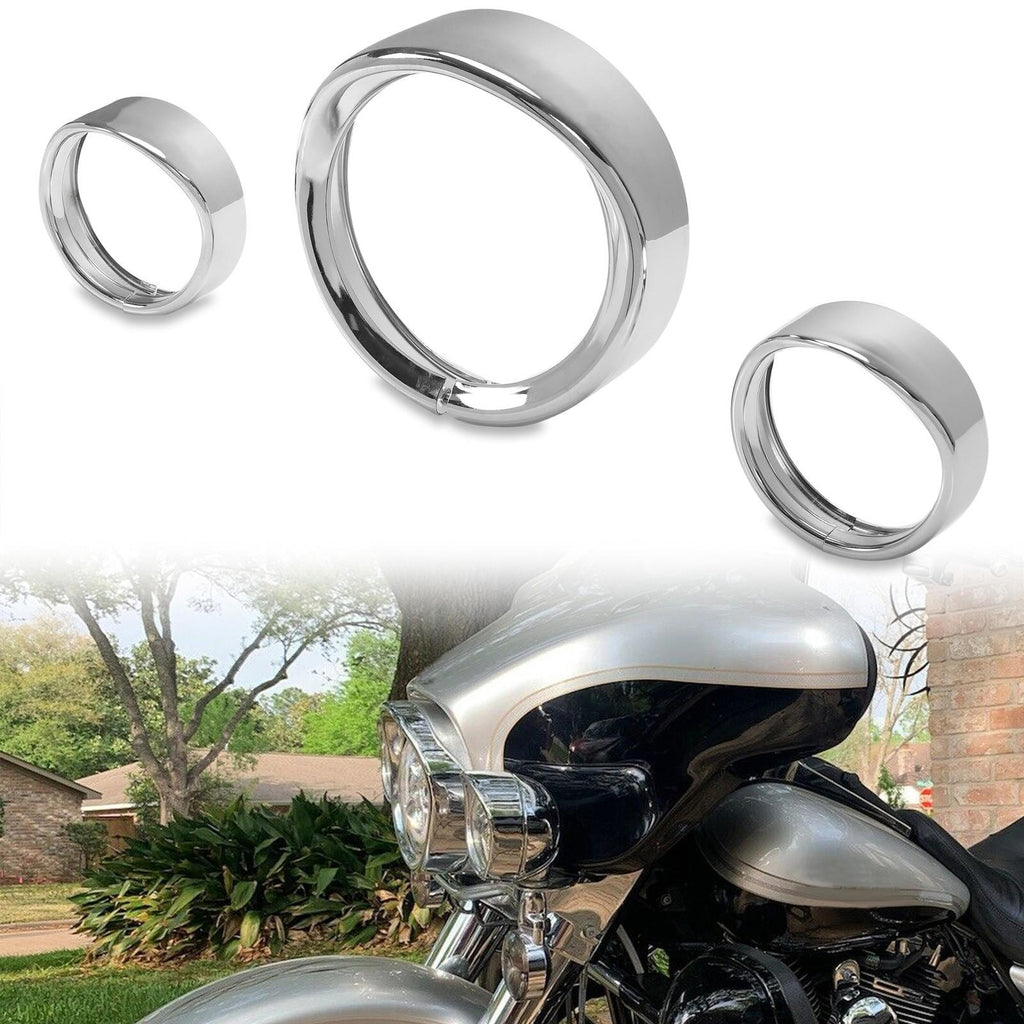 7" Headlight 4.5 Passing Light Trim Ring Bezel Visor Fit For Harley Touring 94+
