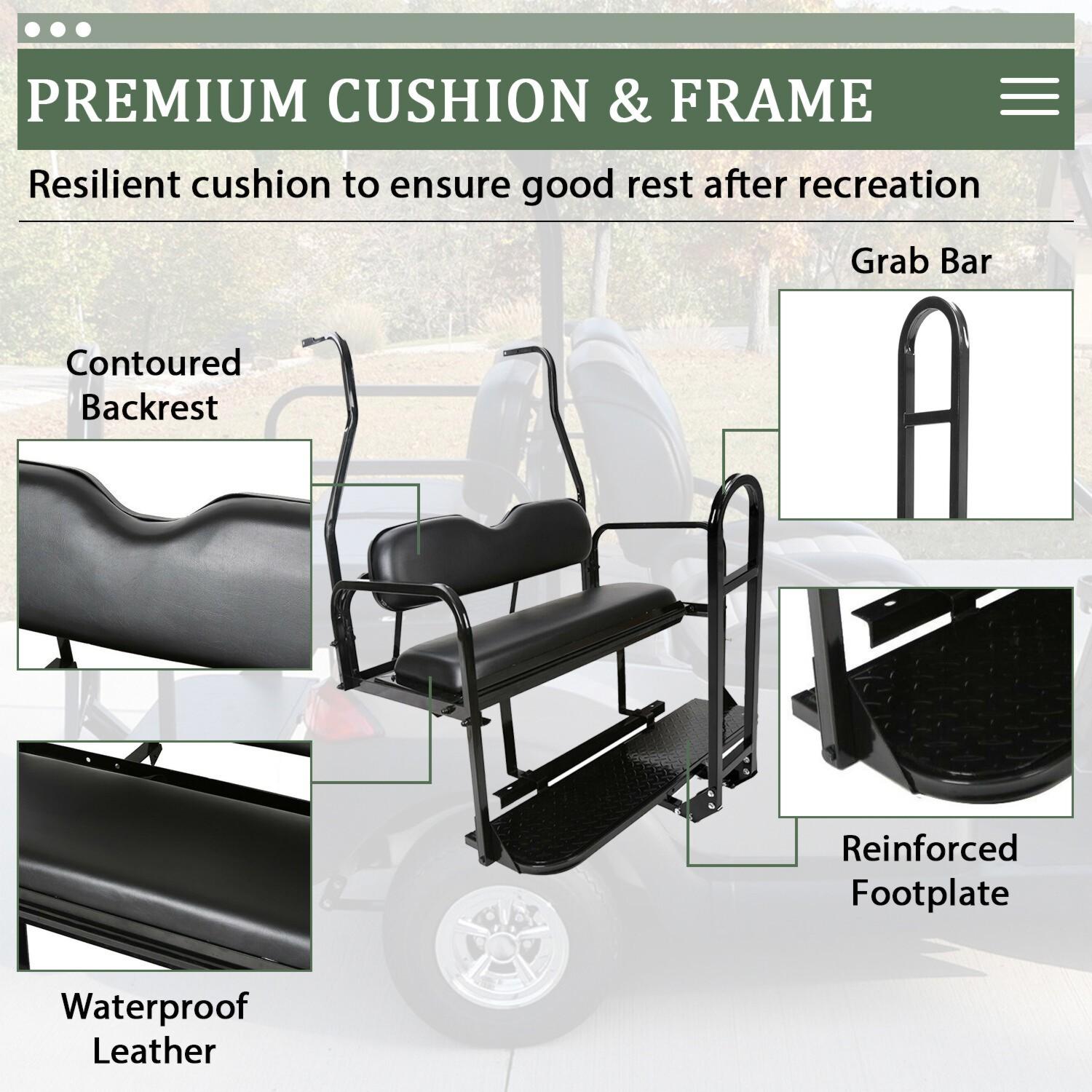 Rear Flip Seat Kit Back Seat w/Grab Bar For Club Car DS 2000-2013 Golf Cart