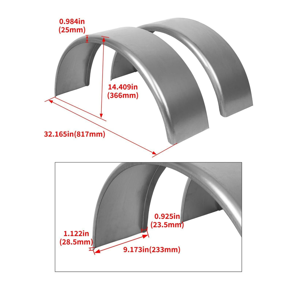 Pair of Steel Round Single Axle Trailer Fenders & Fender Backs For 14"-16" Wheel