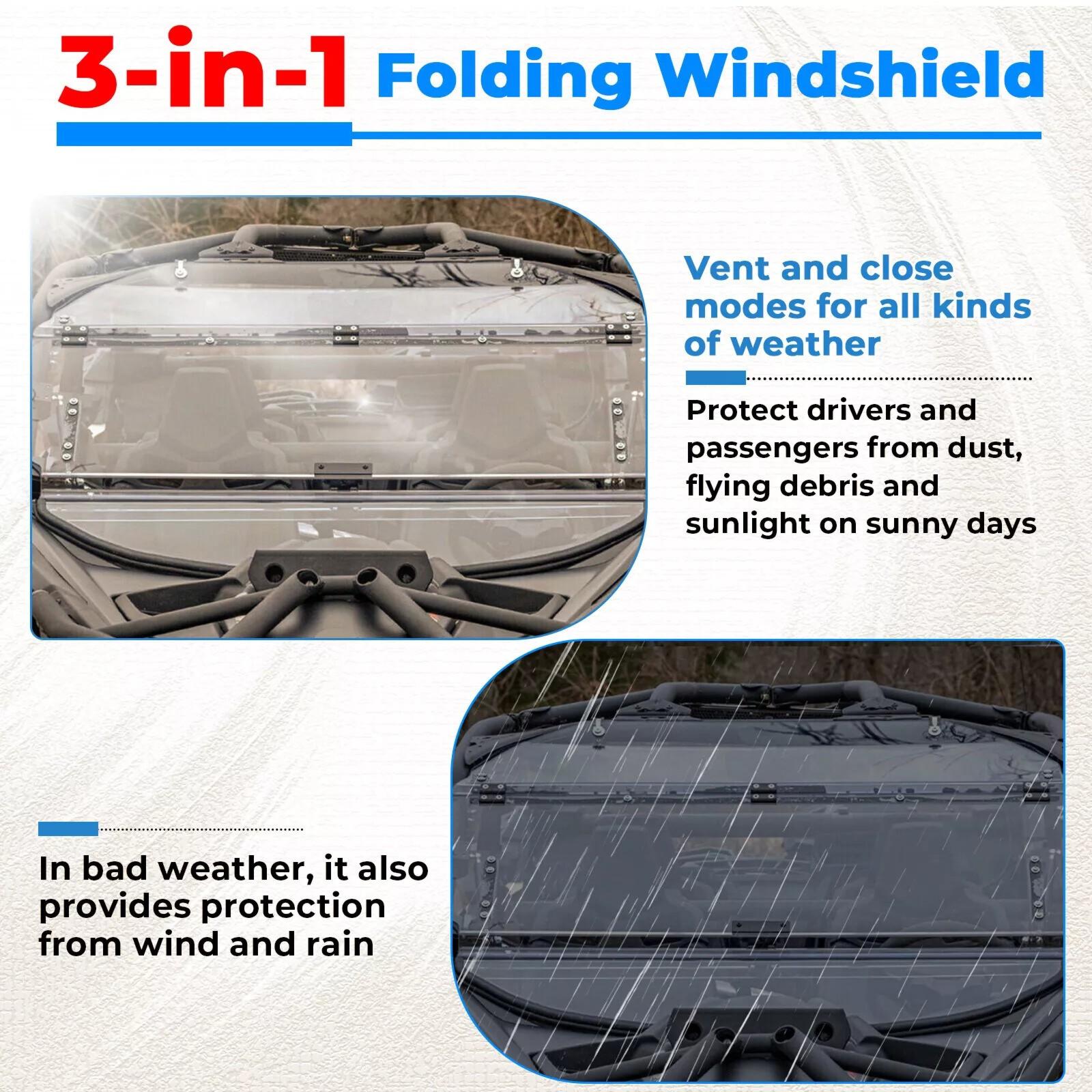 Scratch Resistant 2-IN-1 Front Flip Windshield for 2017+ Can-Am Maverick X3